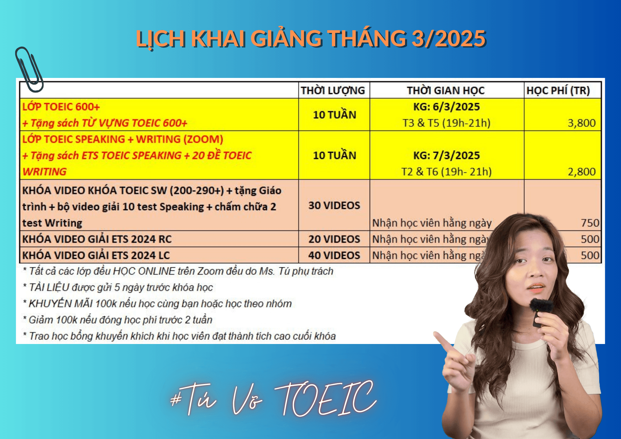 Lịch khai giảng tháng 3/2025