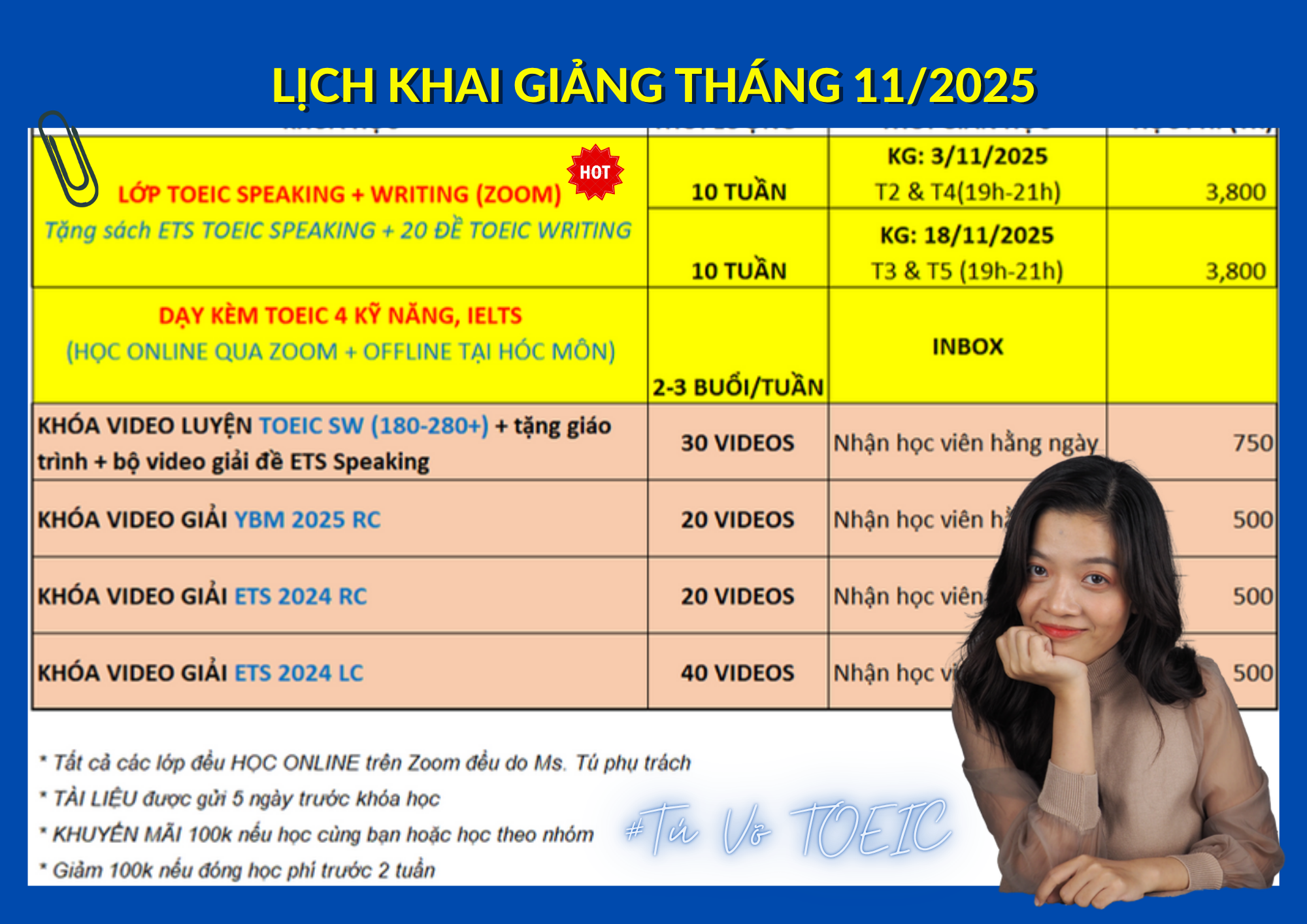 LỊCH KHAI GIẢNG WEB TUVOTOEIC T11 2025