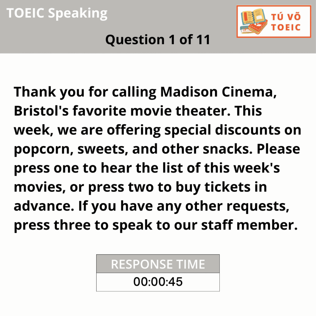 TOEIC Speaking part 1 câu số 1