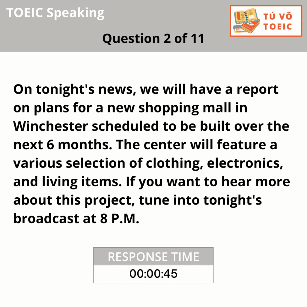TOEIC Speaking part 1 câu số 2