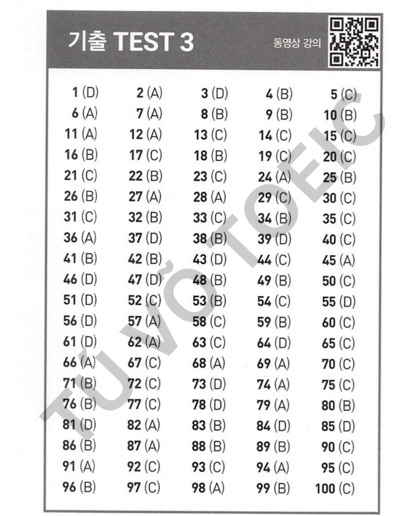 Đáp án ETS 2026 TOEIC Listening Test 3