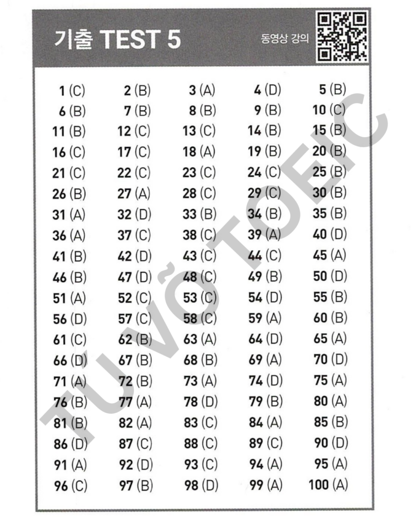Đáp án ETS 2026 TOEIC Listening Test 5